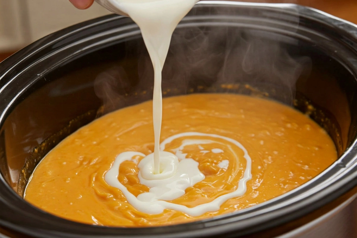 Adding milk to Velveeta dip in a slow cooker