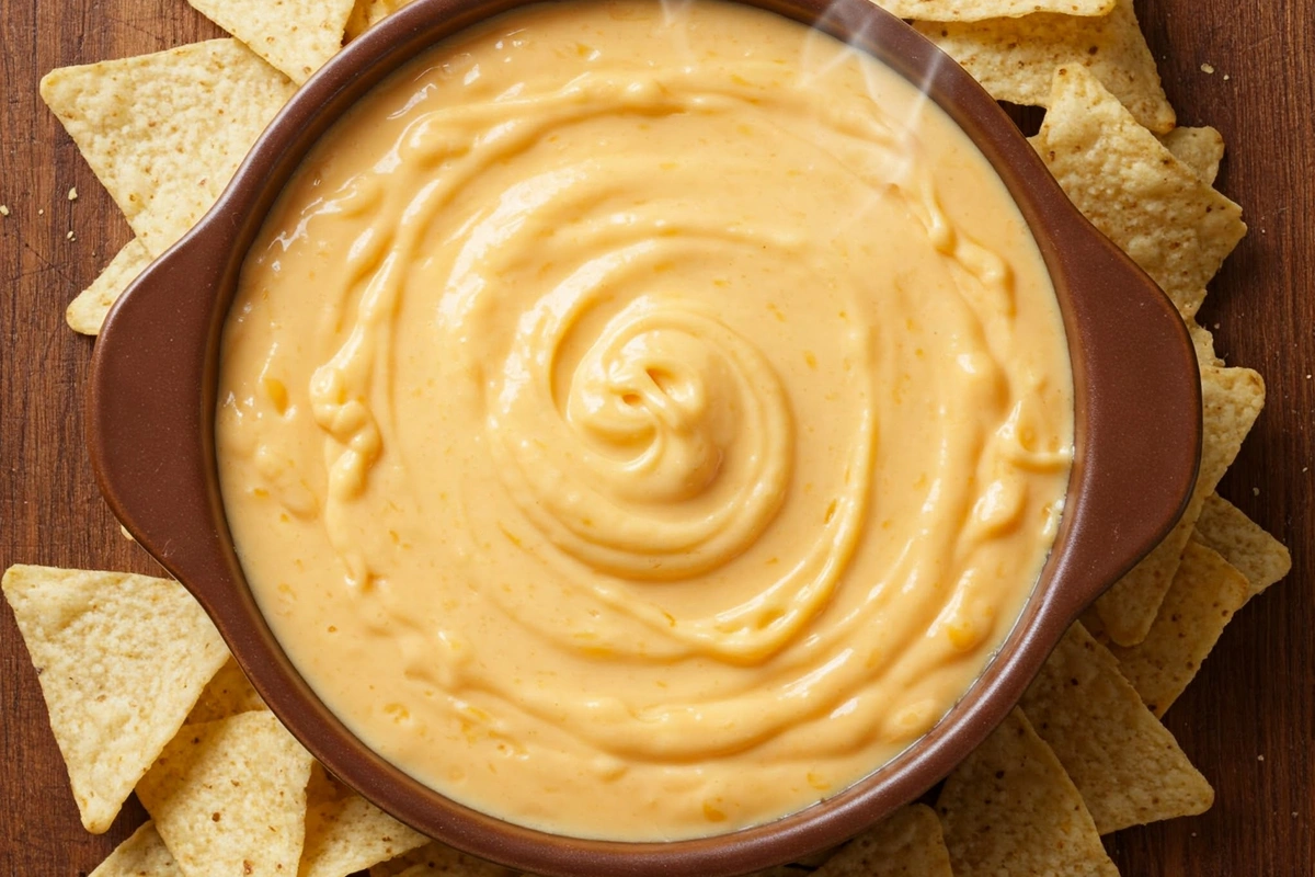 Warm Velveeta cheese dip with tortilla chips