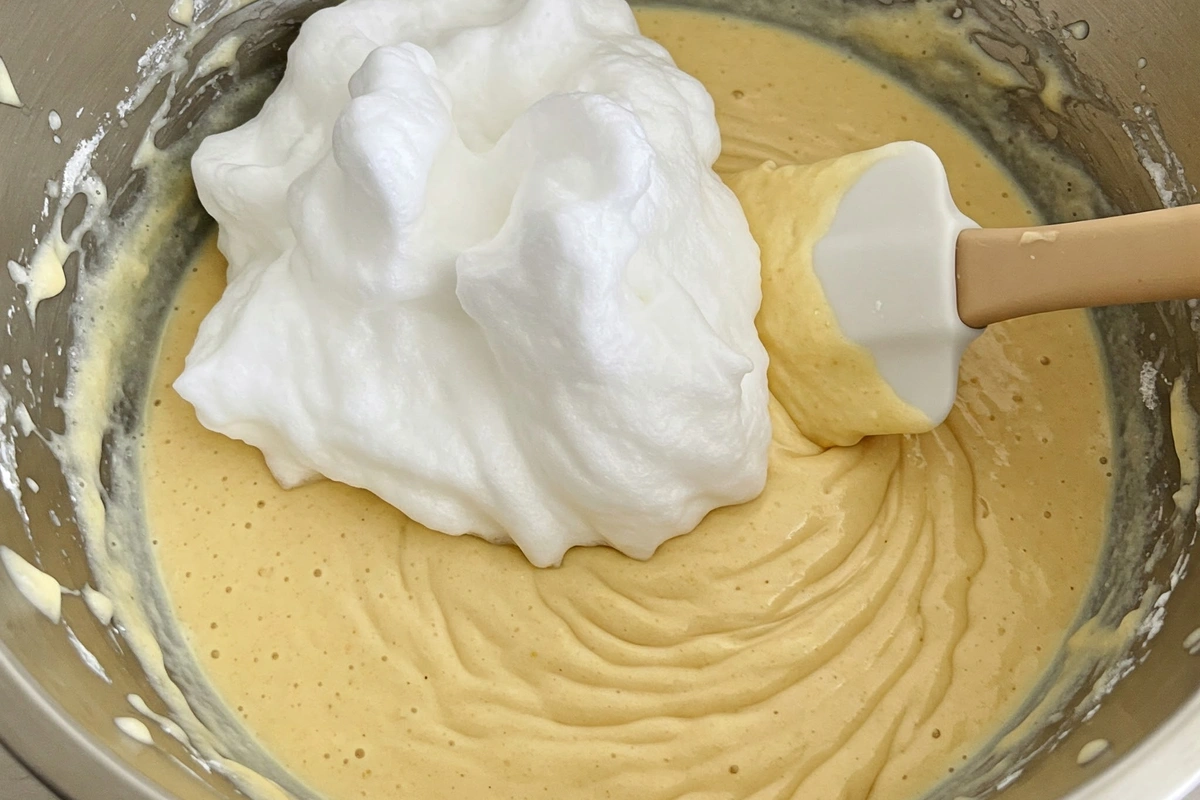 Mixing pancake batter with folded egg whites