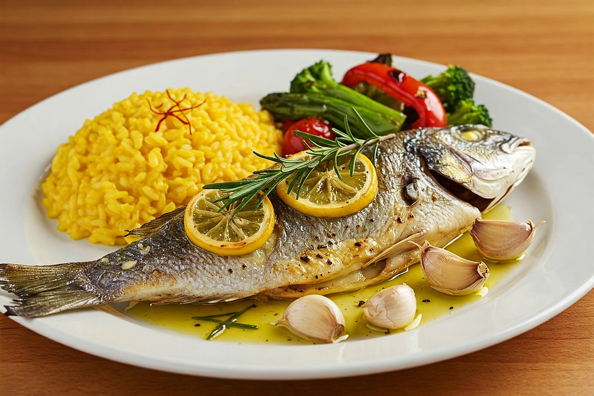 Mediterranean baked branzino with lemon and rosemary