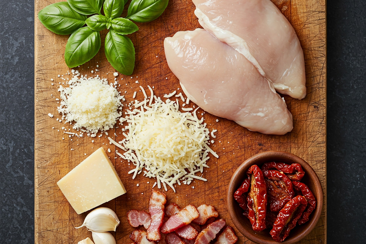 Ingredients to enhance chicken alfredo.