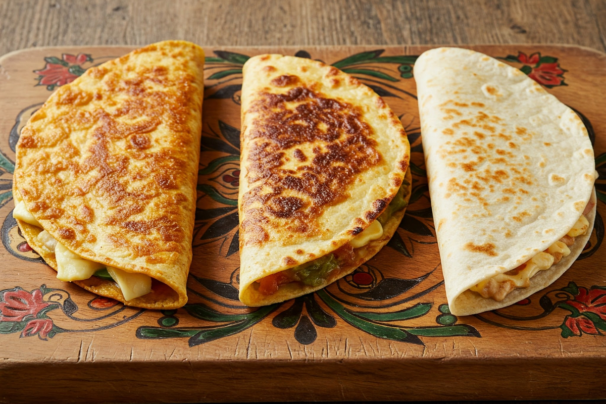  Quesadilla cooked in oil vs butter vs no fat – side-by-side comparison.