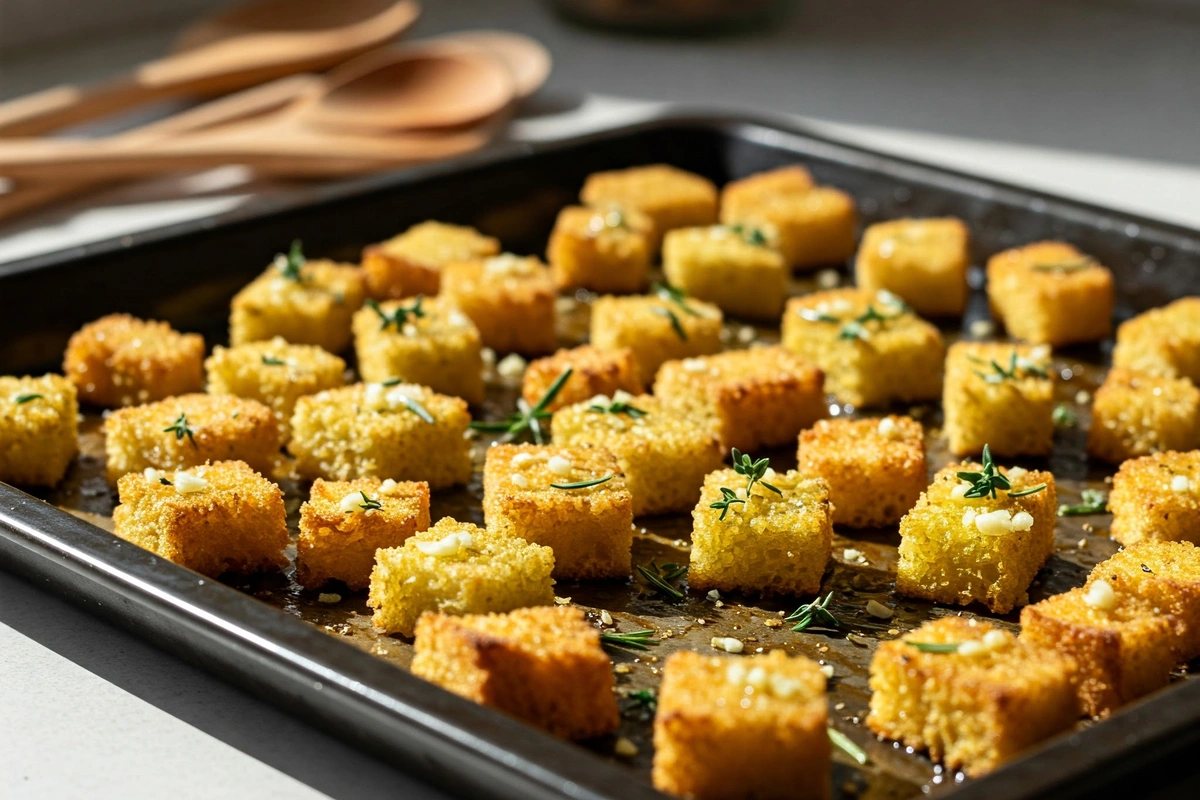 Homemade croutons for Caesar salad