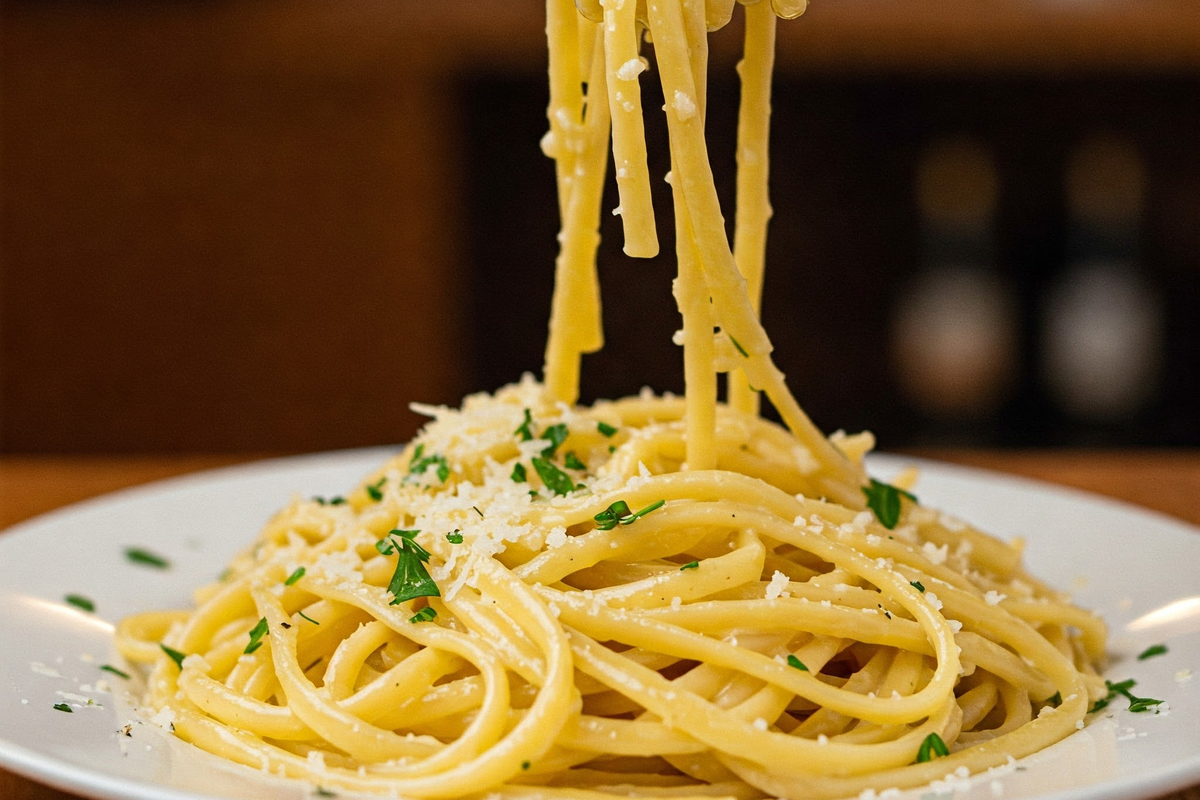  Creamy garlic butter noodles with Parmesan and parsley