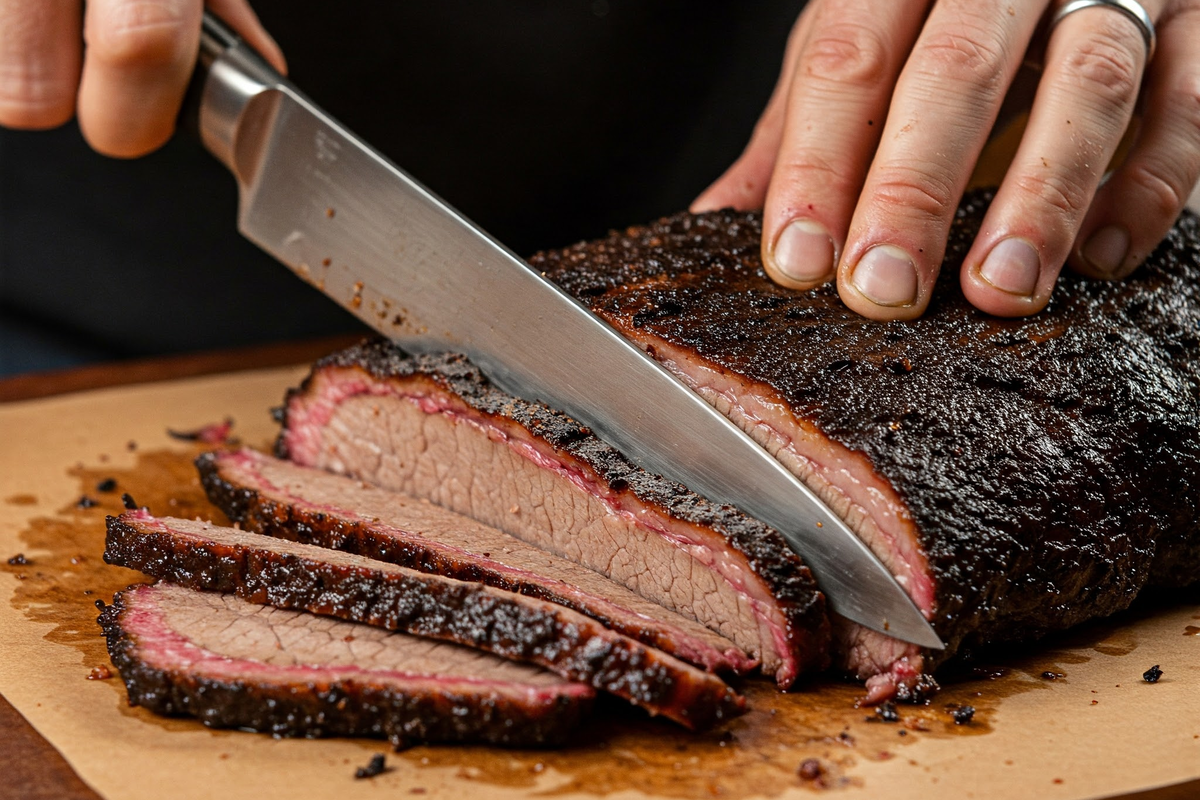  Pitmaster slicing Texas-style smoked brisket