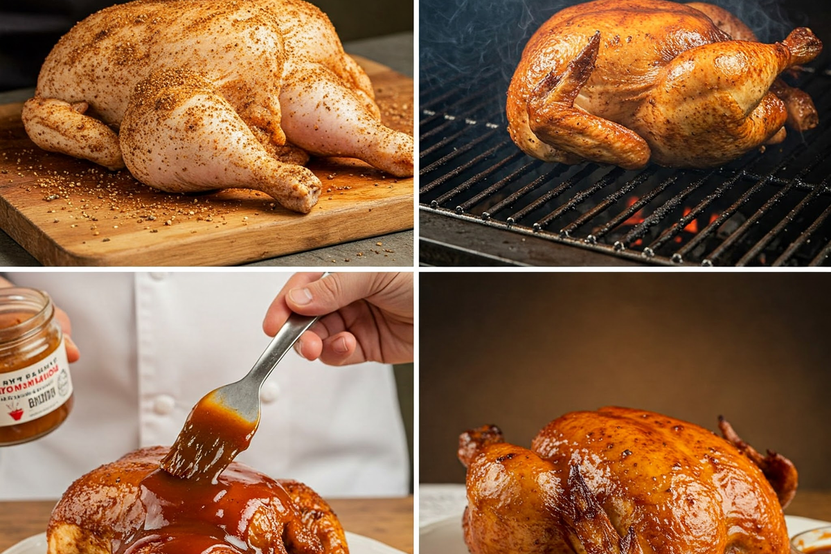  Step-by-step guide to smoking barbecue chicken with sauce.