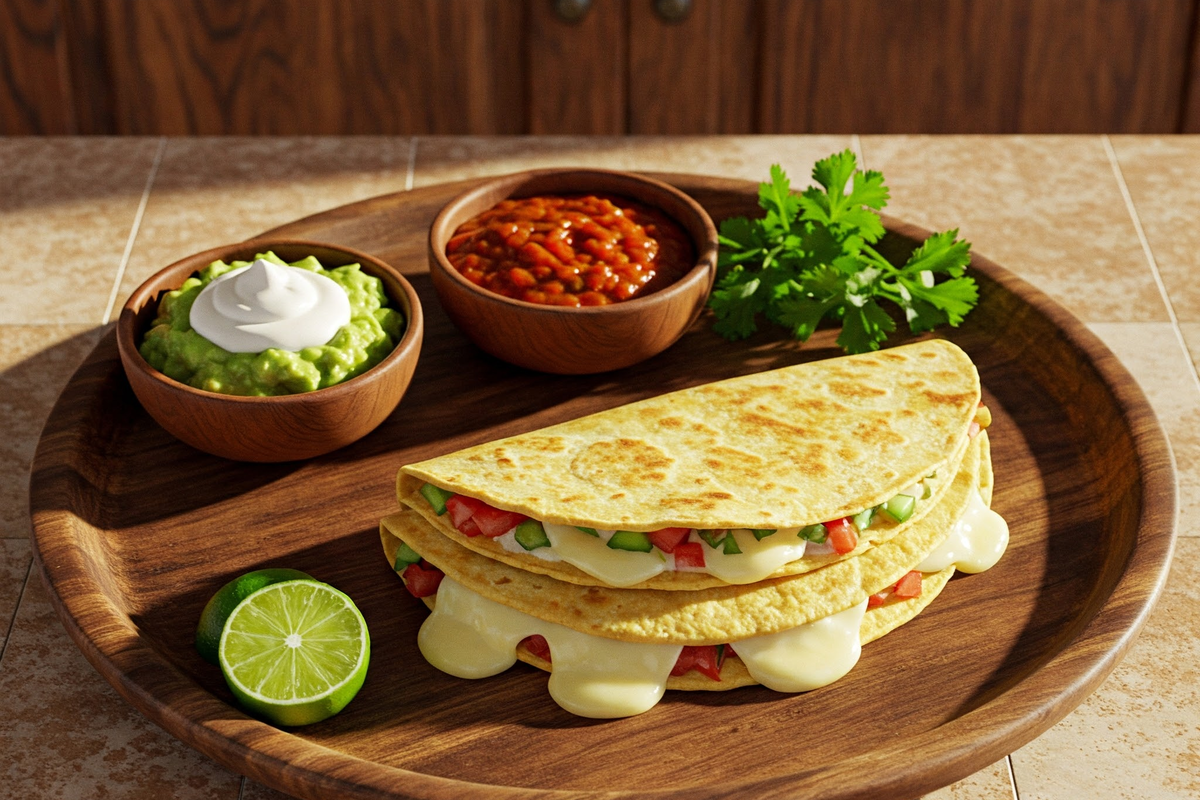 Authentic Mexican quesadilla with Oaxaca cheese and fresh salsa.