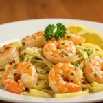 Classic shrimp scampi pasta with garlic butter sauce.