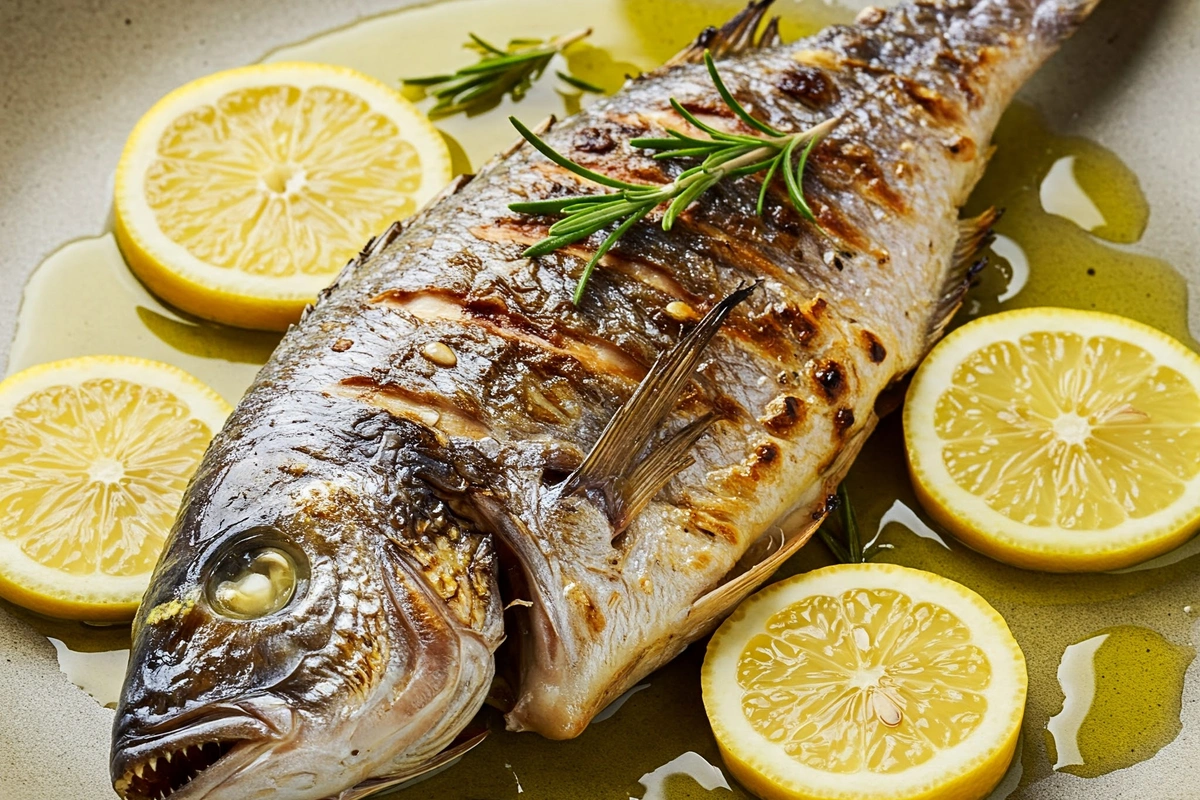 Grilled Branzino served with lemon and herbs