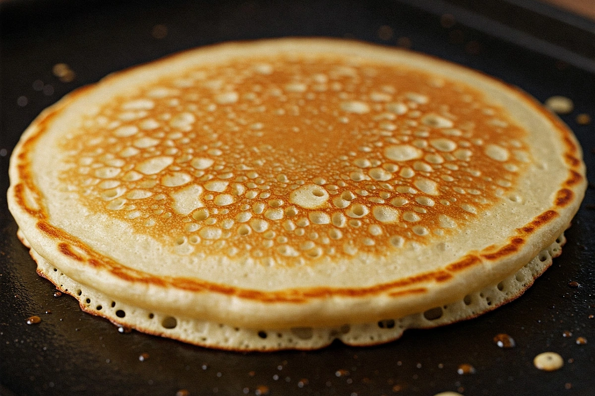 Pancake cooking on a hot griddle