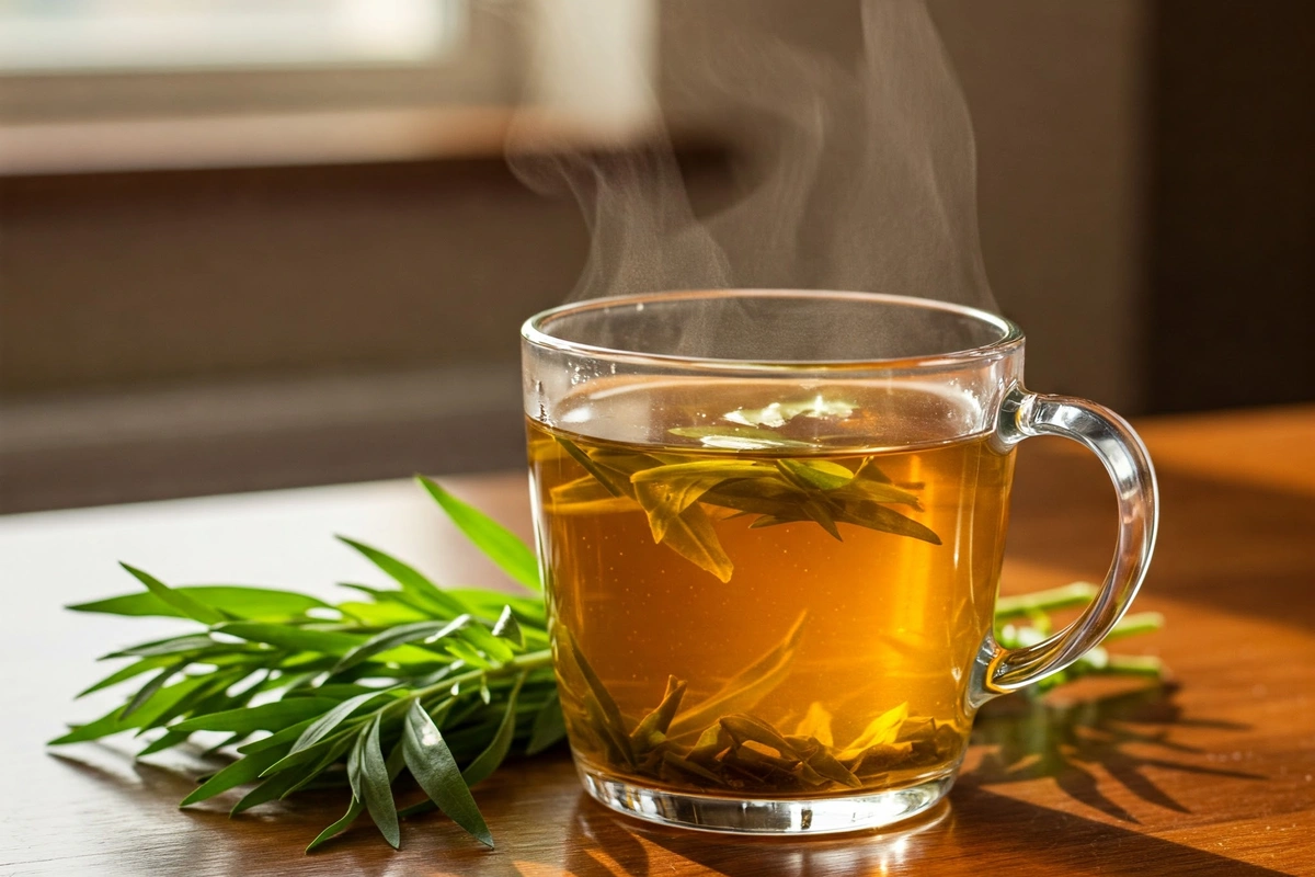 Herbal tea infused with tarragon leaves