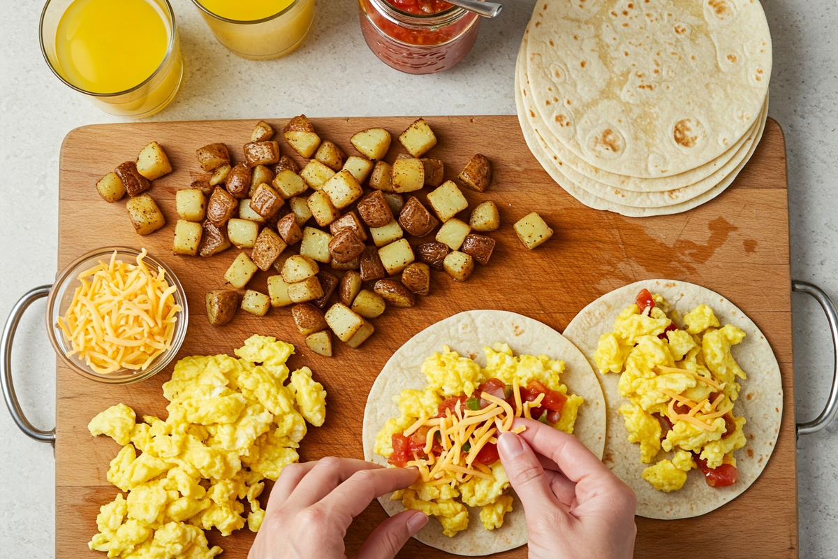 Ingredients for making Texas-style breakfast tacos at home