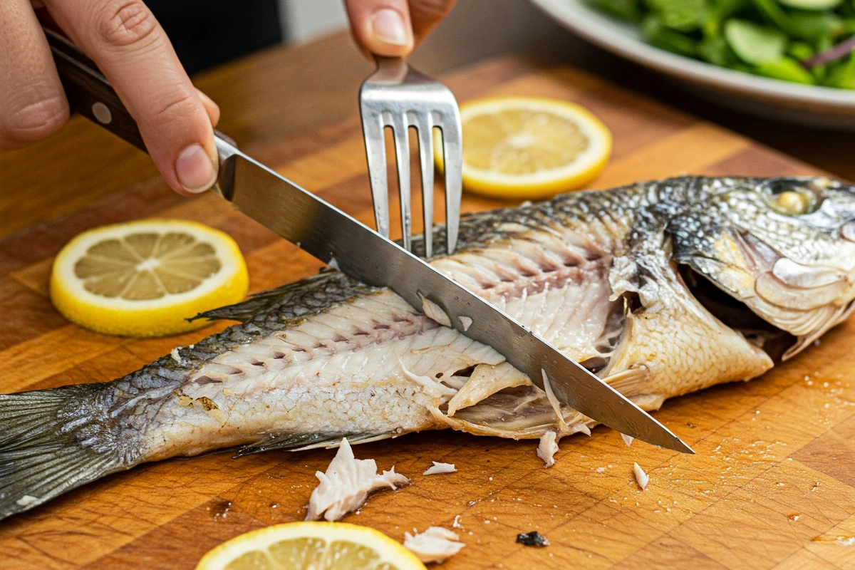 Deboning a whole cooked branzino step-by-step