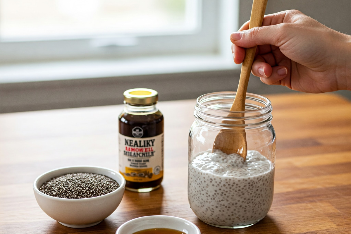  Step-by-step process of making chia pudding.